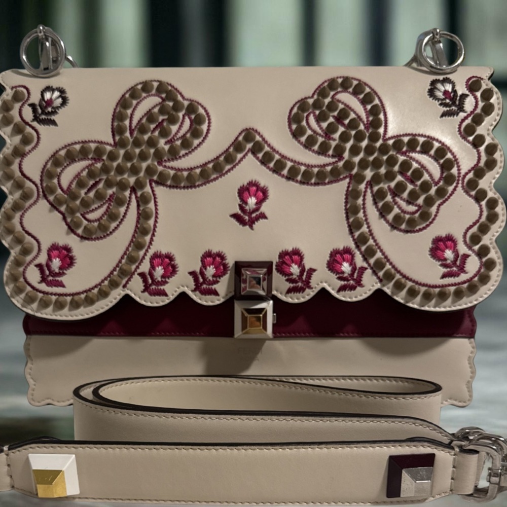 Fendi Kan I Medium Embroidered Studded Leather Bag